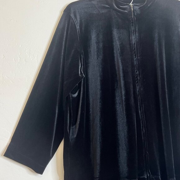 Black Velvet Full Zip Jacket/Pants Set Petite XL Lounge JM Collection Leisure - Picture 16 of 16